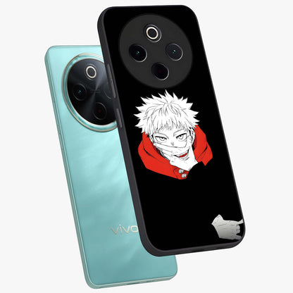 Crimson Chaos Smile Glass Case displayed in angled mockup highlighting edgy crimson smile design with graphic aesthetic.
