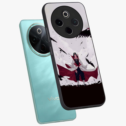 Crimson Crow Ascension Glass Case displayed in angled mockup highlighting powerful crow illustration with dark crimson aesthetic.