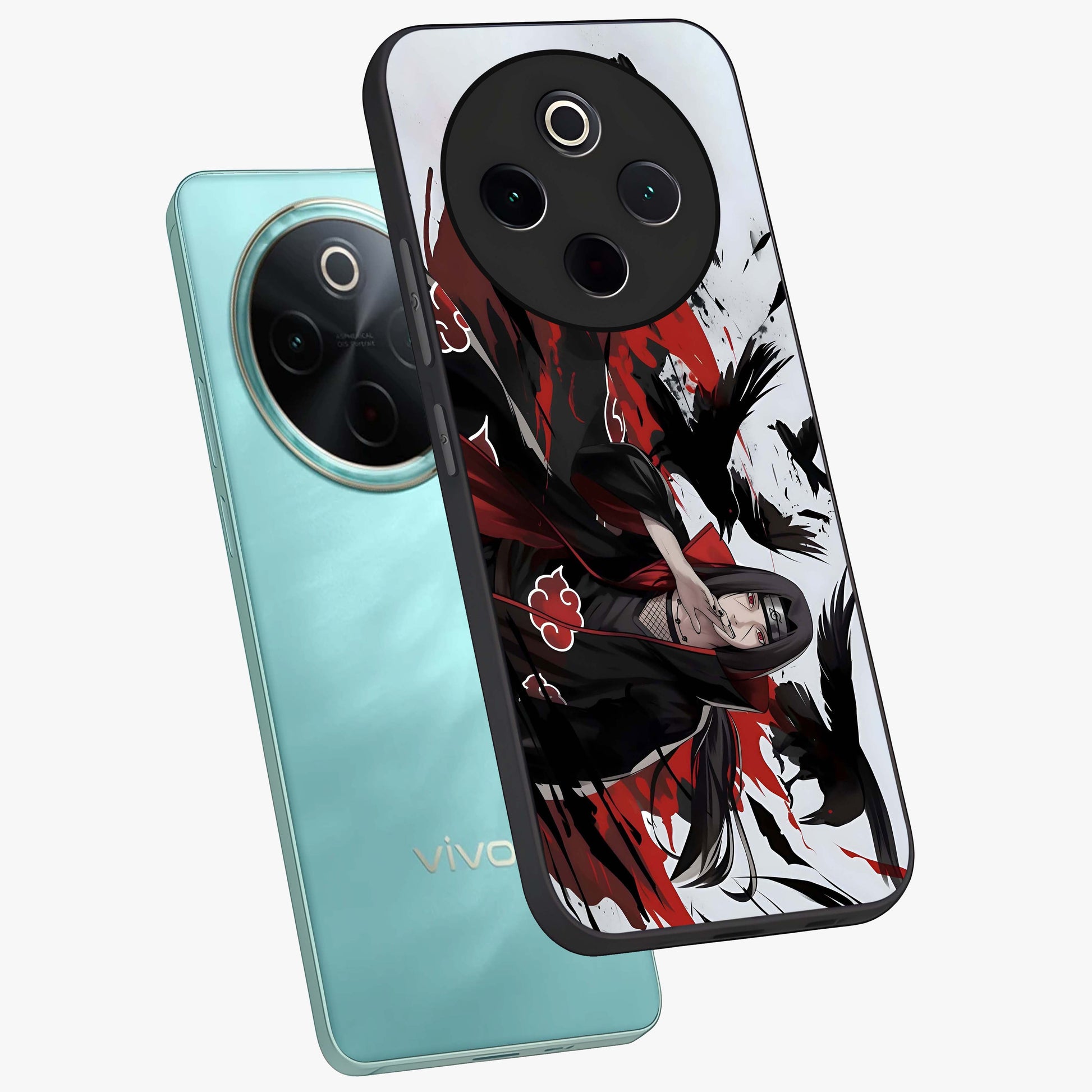Crimson Crow Illusion Glass Case displayed in angled mockup highlighting mysterious crow graphic with dark aesthetic style.