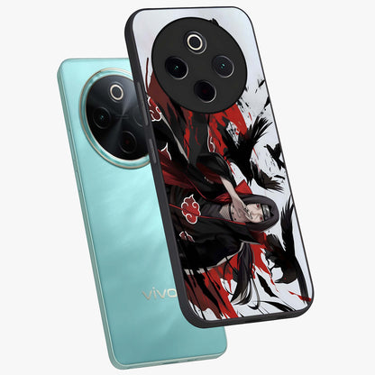 Crimson Crow Illusion Glass Case displayed in angled mockup highlighting mysterious crow graphic with dark aesthetic style.