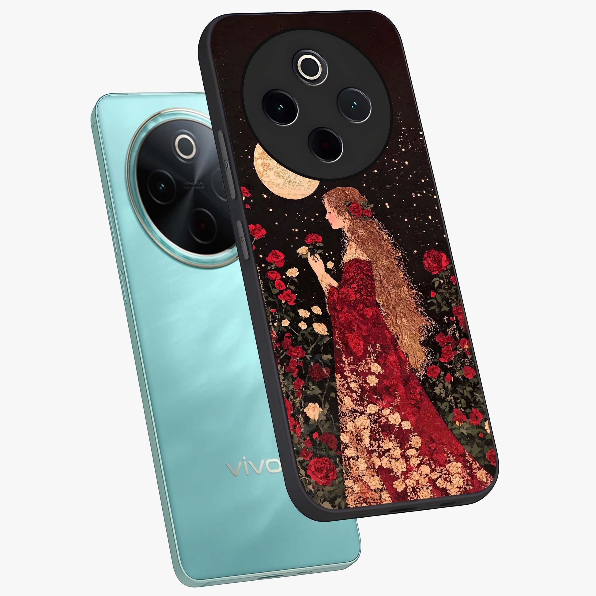 Crimson Dreams Glass Case displayed in angled mockup highlighting soft crimson aesthetic design with artistic theme.