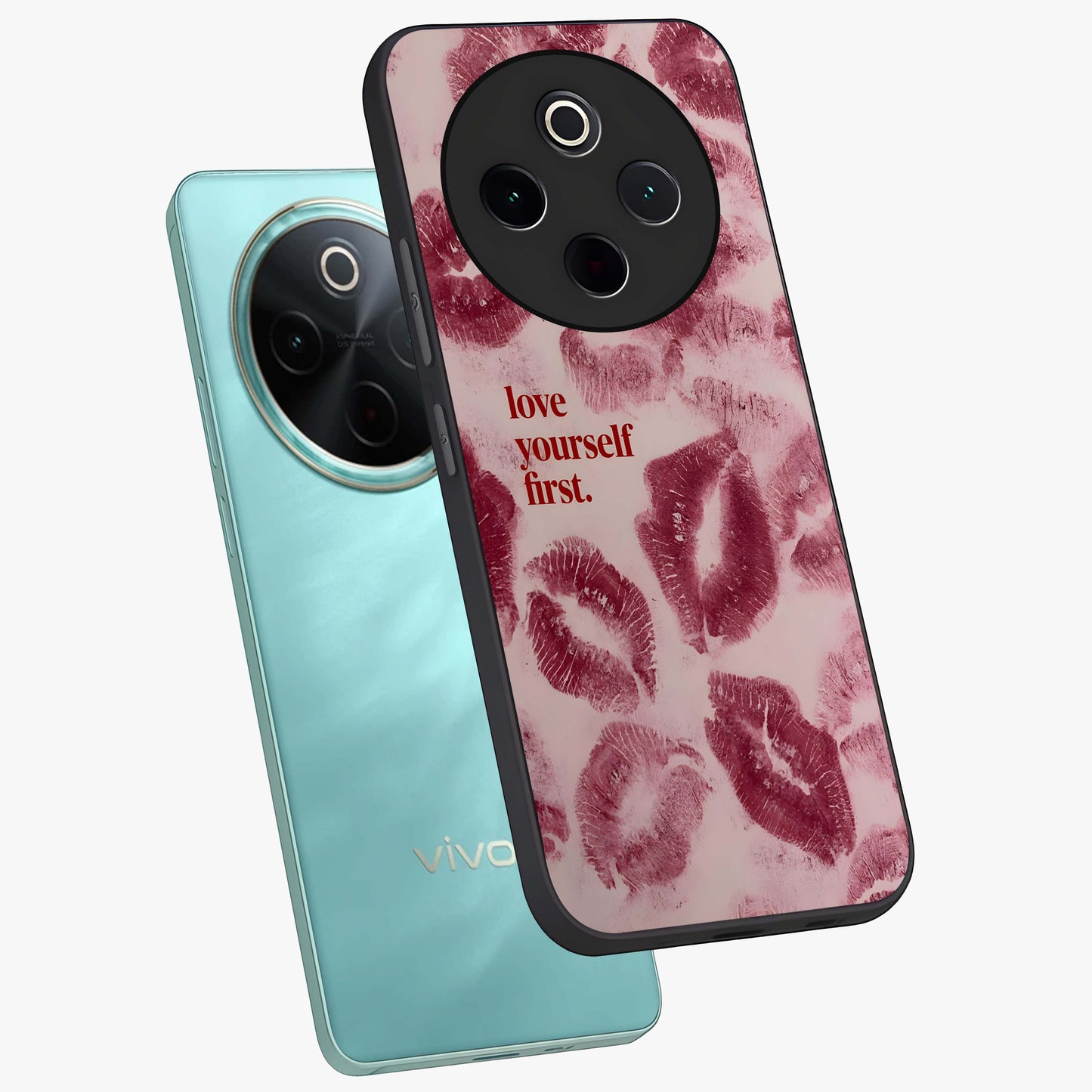 Crimson Kiss Love Glass Case displayed in angled mockup highlighting bold love inspired design with modern aesthetic style.