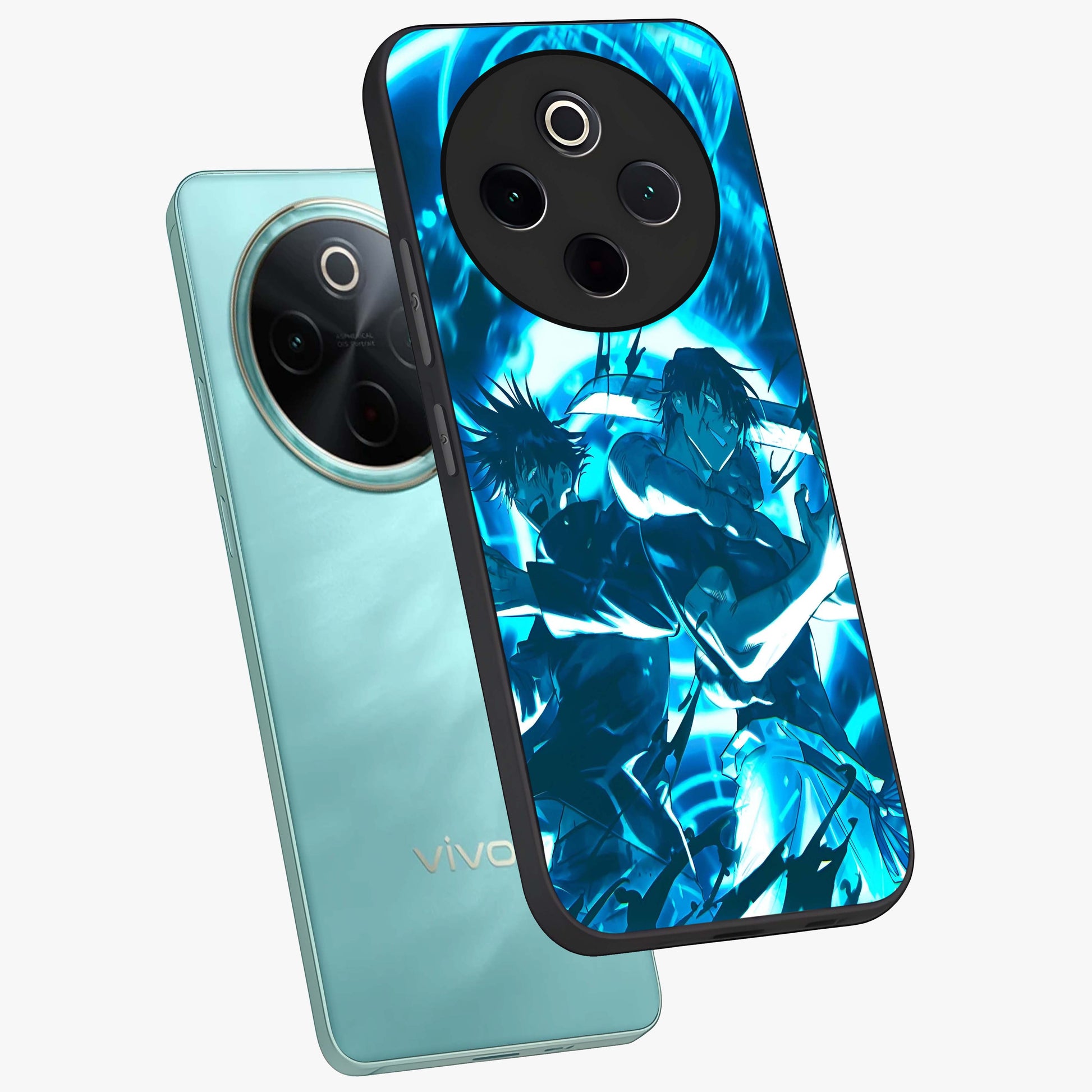 Cursed Energy Clash Glass Case displayed in angled mockup highlighting powerful battle inspired graphic with anime style aesthetic.