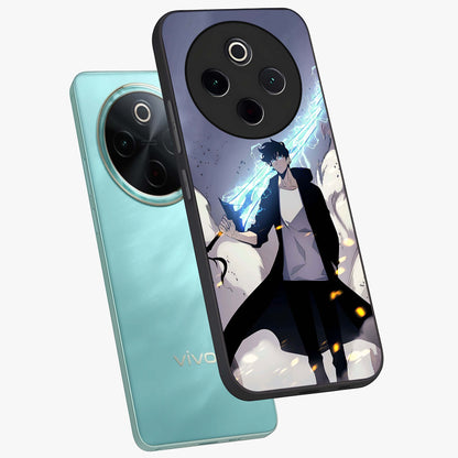 Dark Lightning Anime Warrior Glass Case displayed in angled mockup highlighting powerful lightning themed anime illustration.