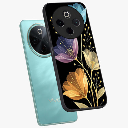 Delicate Multicolor Flowers Glass Case displayed in angled mockup highlighting colorful flower pattern with soft aesthetic style.