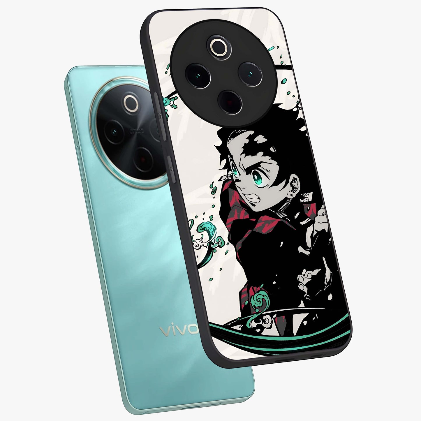 Demon Slayer Glass Case displayed in angled mockup highlighting dramatic anime character design with action aesthetic.