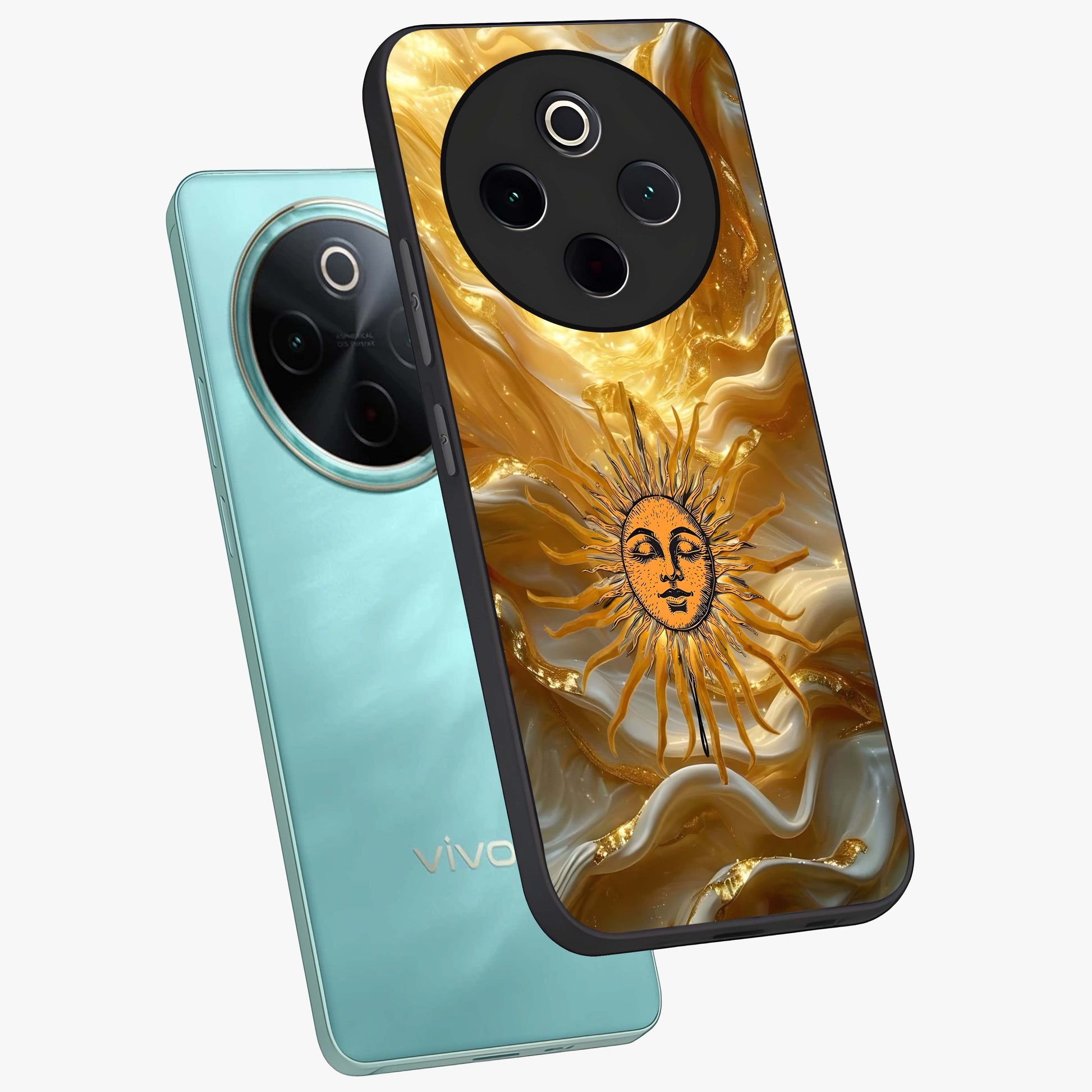 Eternal Golden Glow Glass Case displayed in angled mockup highlighting glowing golden aesthetic design with elegant style.