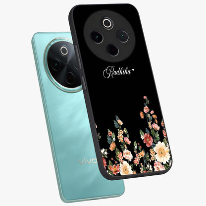 Floral Design With a Custom Personalized Name Glass Case displayed in angled mockup highlighting elegant floral pattern with custom name feature.