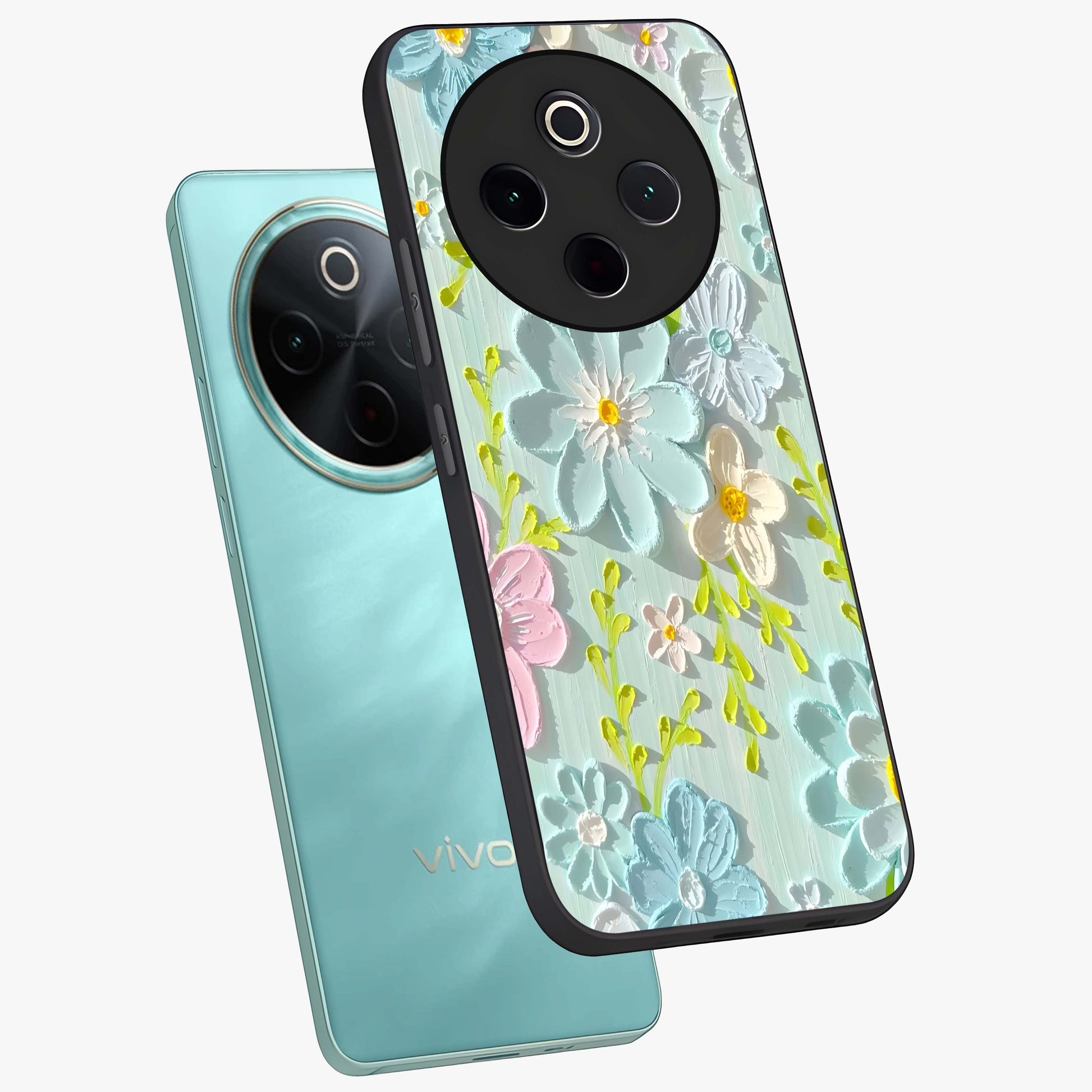 Frosted Petal Garden Glass Case displayed in angled mockup highlighting delicate flower petal design with calm garden aesthetic.