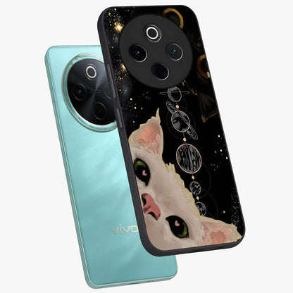 Galactic Cat Glass Case displayed in angled mockup highlighting celestial feline illustration with galaxy aesthetic style.