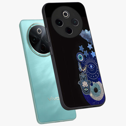 Galactic Charm Cluster Glass Case displayed in angled mockup highlighting luminous galaxy inspired design with dreamy aesthetic.