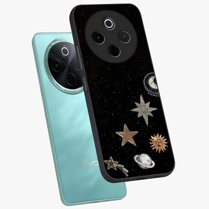 Galactic Charm Glow Glass Case displayed in angled mockup highlighting luminous galaxy inspired design with dreamy aesthetic.