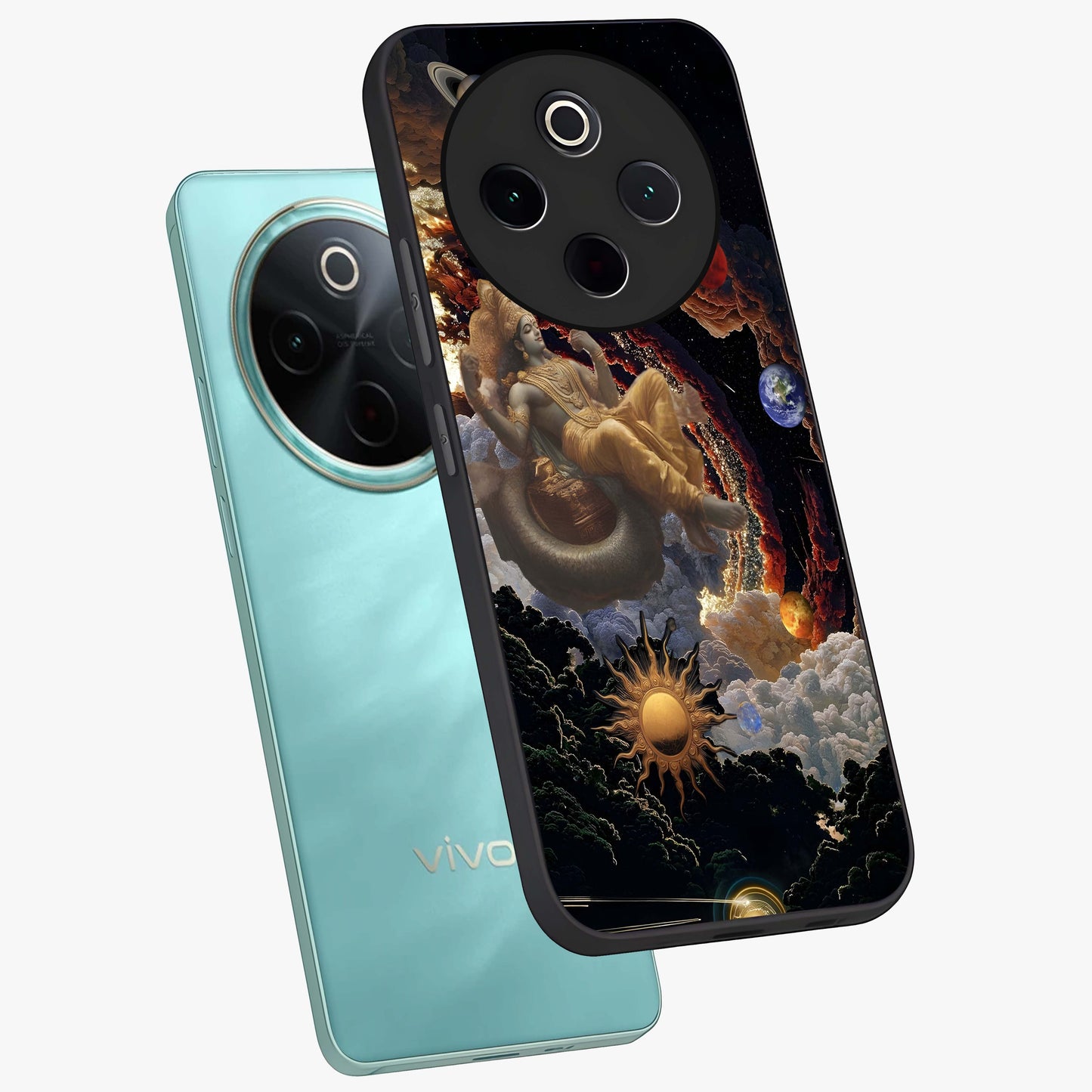 Galactic Divine God Glass Case displayed in angled mockup highlighting powerful celestial deity illustration with galactic aesthetic.