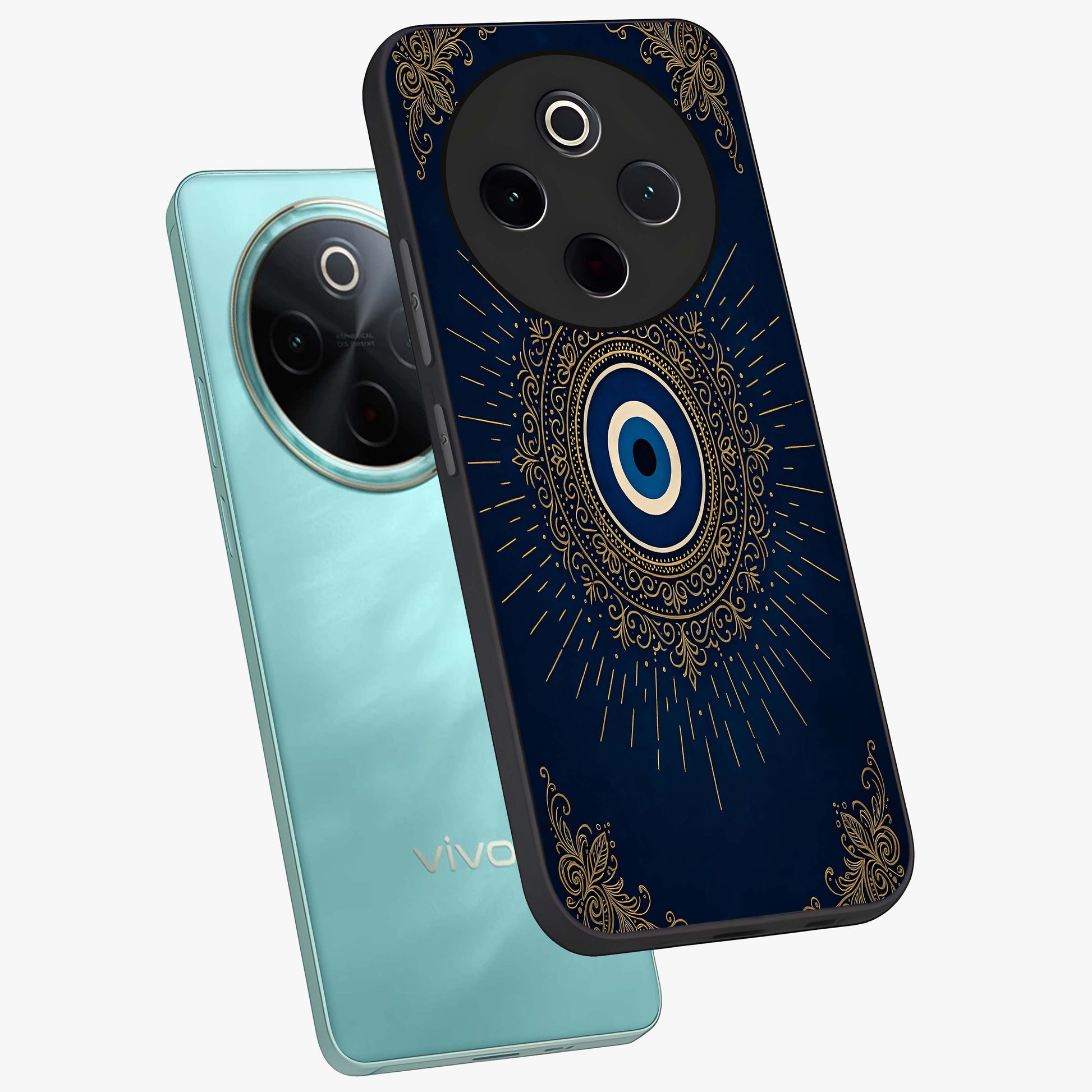 Golden Celestial Charm Glass Case displayed in angled mockup highlighting sparkling cosmic charm design with celestial aesthetic.