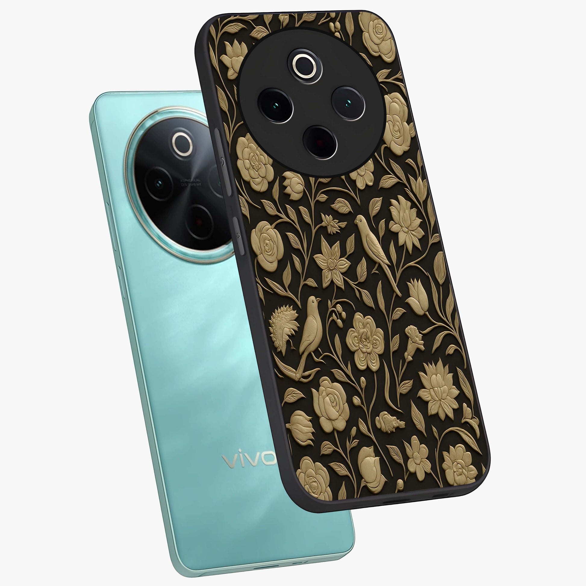 Golden Evil Eye Mandala Glass Case displayed in angled mockup highlighting protective evil eye symbol with golden mandala design.