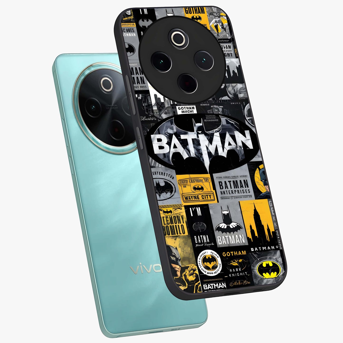 Knight Gotham Rise Glass Case displayed in angled mockup highlighting powerful knight silhouette design with dramatic aesthetic.