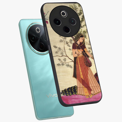 Lady With Veena Art Glass Case displayed in angled mockup highlighting graceful musical illustration with cultural artistic aesthetic.