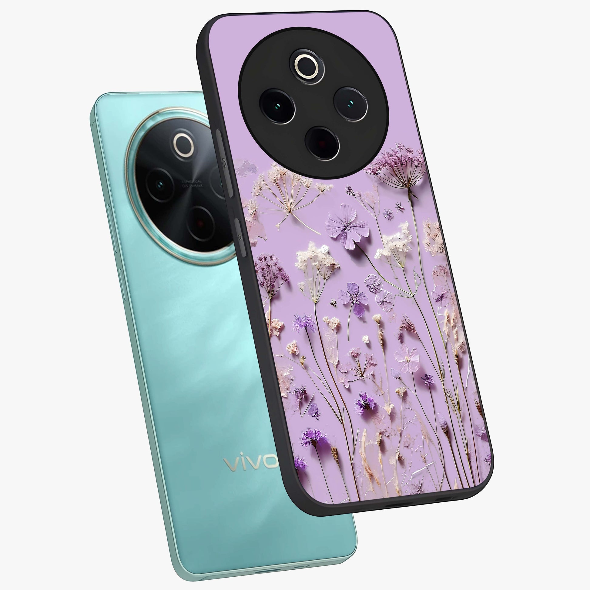 Lavender Blossom Dream Glass Case displayed in angled mockup highlighting dreamy lavender flower design with calming aesthetic style.