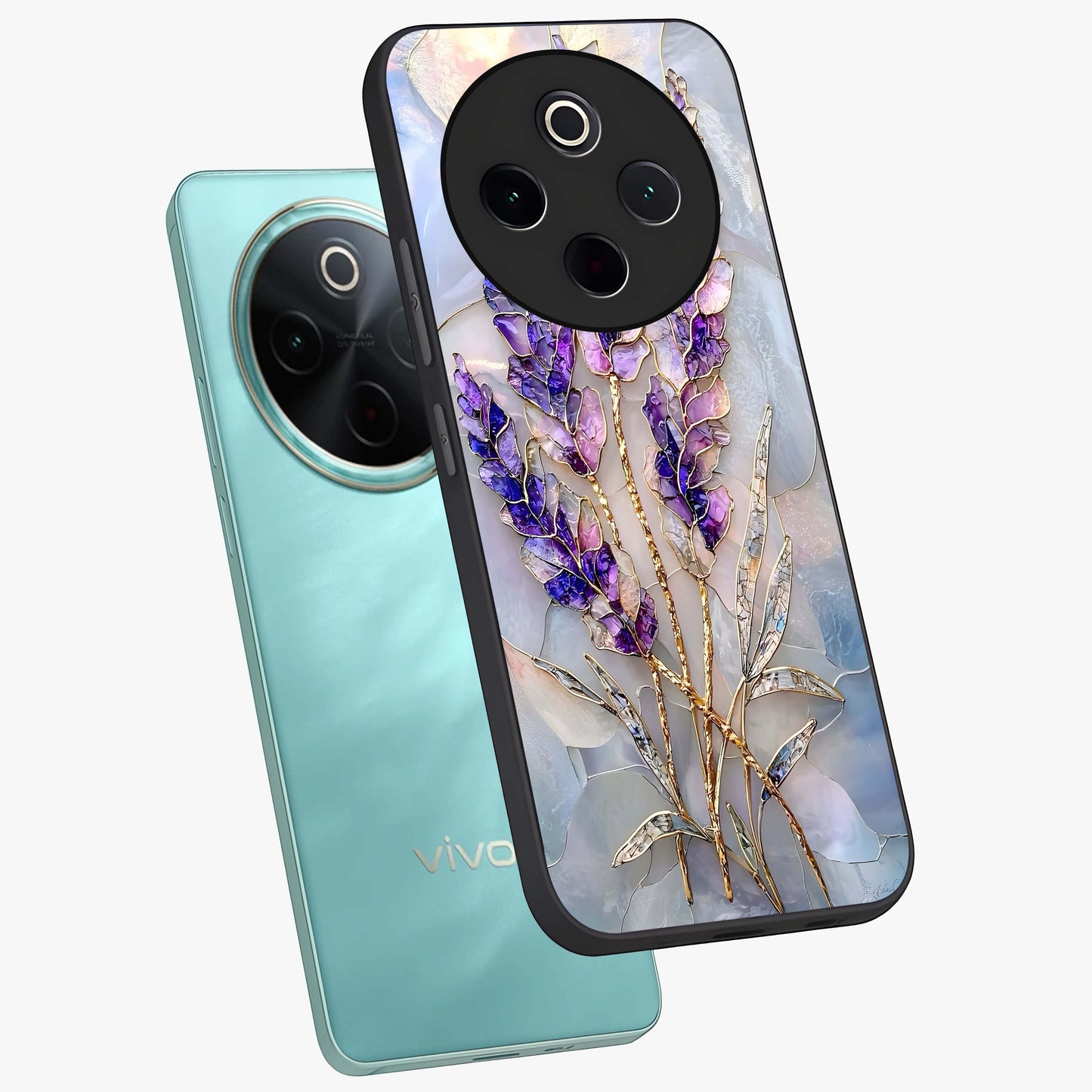 Lavender Dream Glow Glass Case displayed in angled mockup highlighting dreamy purple glow design with soft artistic style.