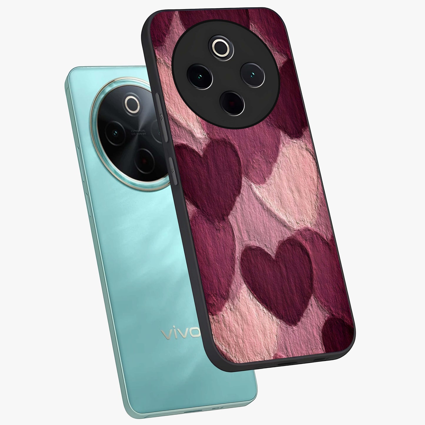 Layered Paper Hearts Glass Case displayed in angled mockup highlighting creative paper craft heart design with romantic aesthetic.