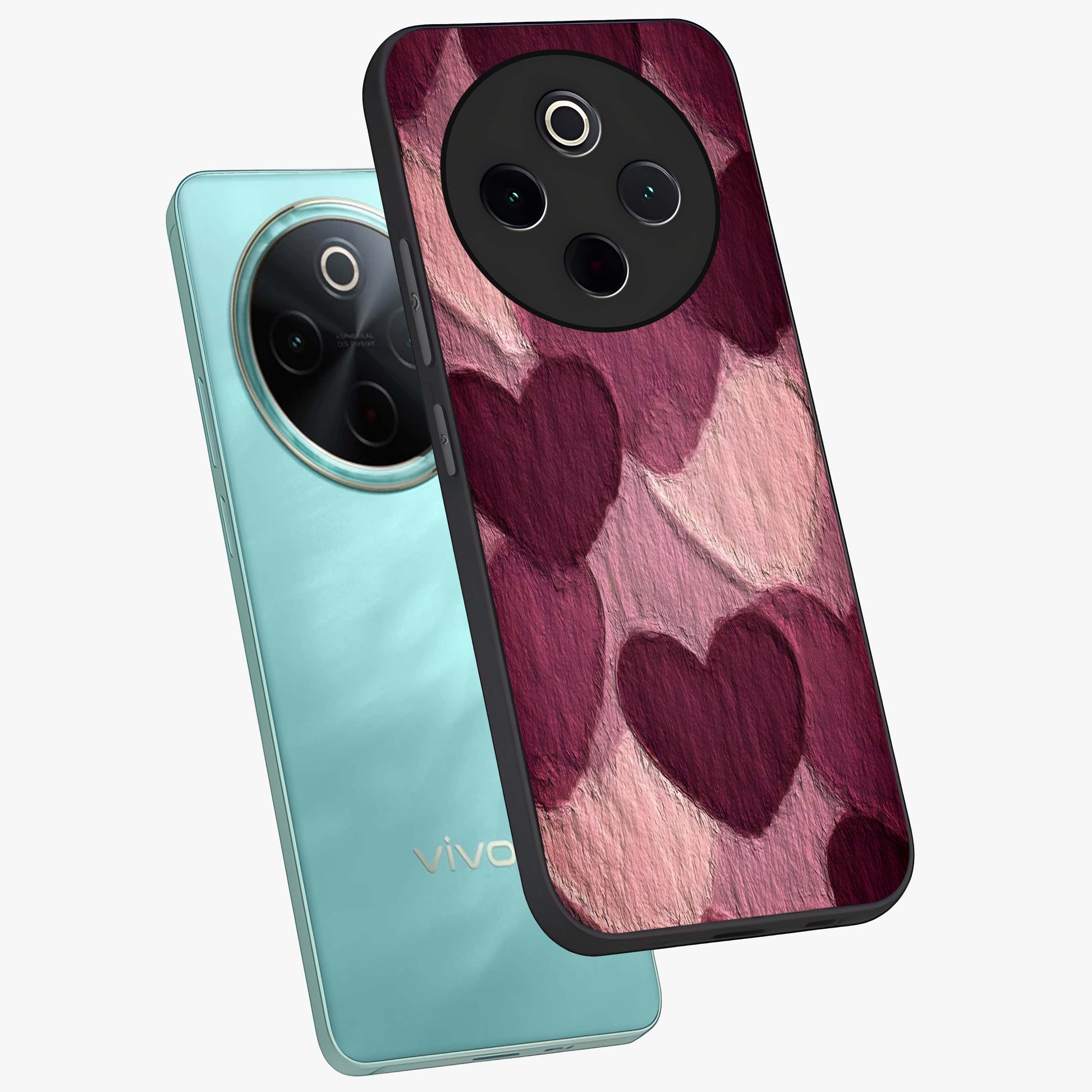 Layered Paper Hearts Glass Case displayed in angled mockup highlighting creative paper craft heart design with romantic aesthetic.