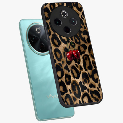 Leopard Wild Cherry Glass Case displayed in angled mockup highlighting bold animal print design with playful cherry aesthetic.