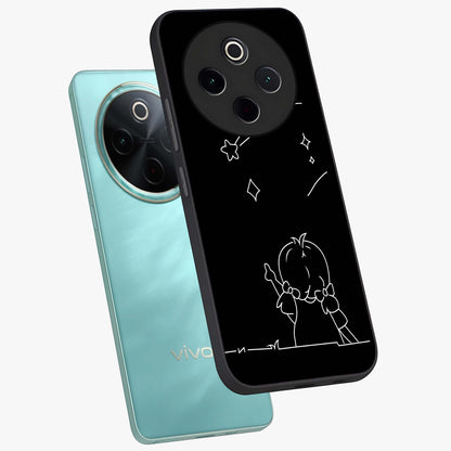 Line Art Girl With Shooting Stars Glass Case displayed in angled mockup highlighting elegant line art design with dreamy star aesthetic.