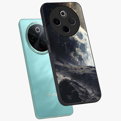 Lunar Horizon Glow Glass Case displayed in angled mockup highlighting celestial moon design with dreamy night aesthetic.