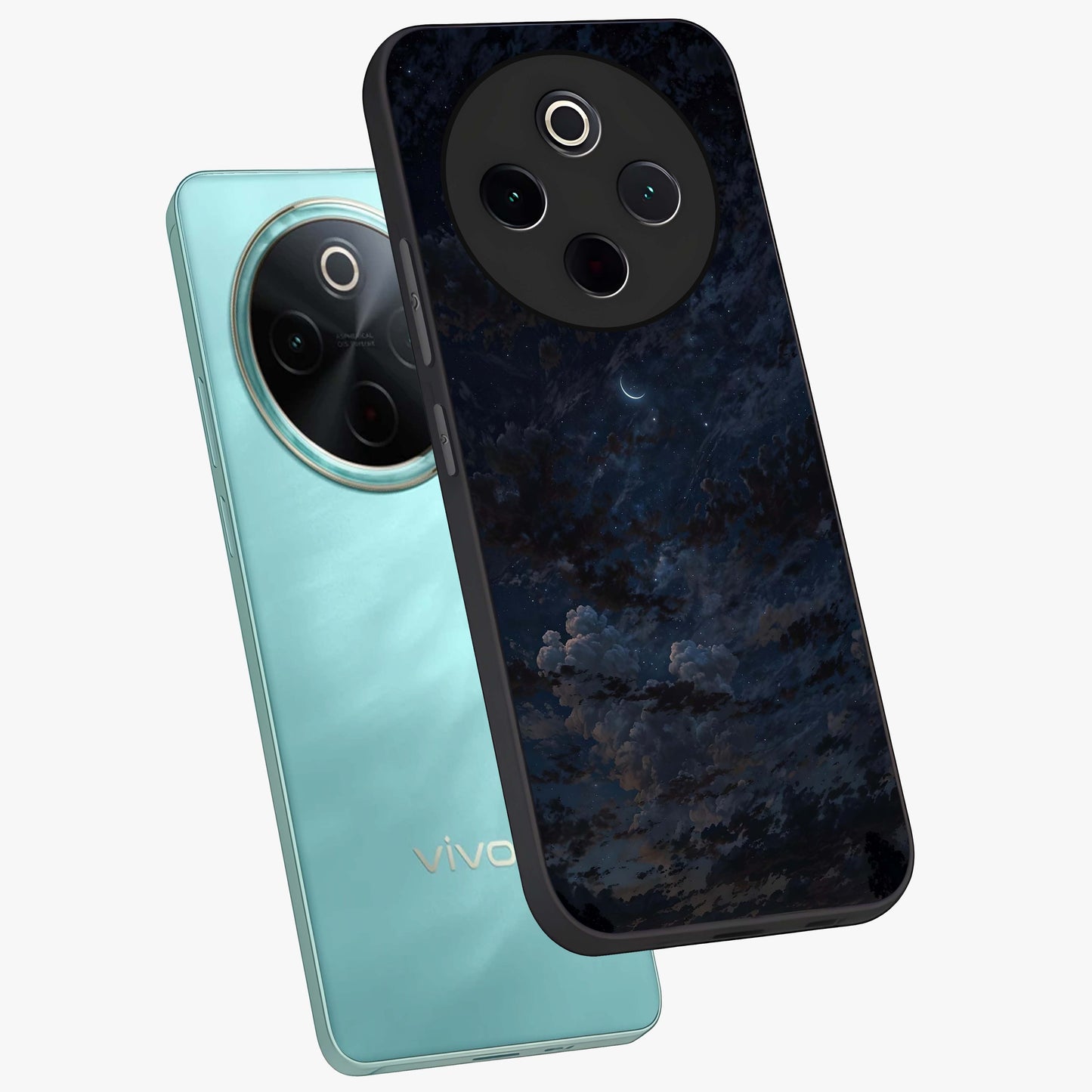 Lunar Veil Silence Glass Case displayed in angled mockup highlighting soft lunar design with peaceful celestial aesthetic.
