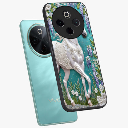 Majestic Floral Stallion Glass Case displayed in angled mockup highlighting majestic stallion illustration with elegant floral aesthetic.