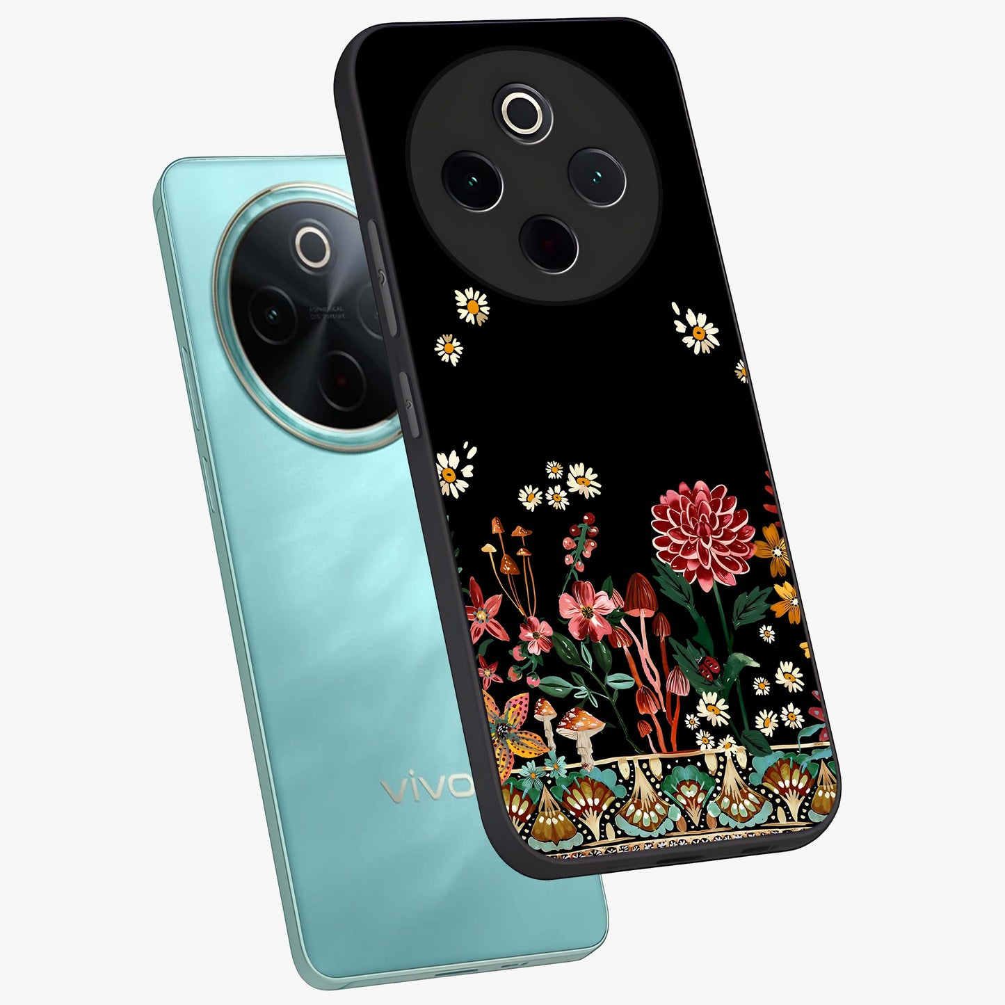 Midnight Bloom Pattern Glass Case displayed in angled mockup highlighting elegant flower design with midnight aesthetic style.