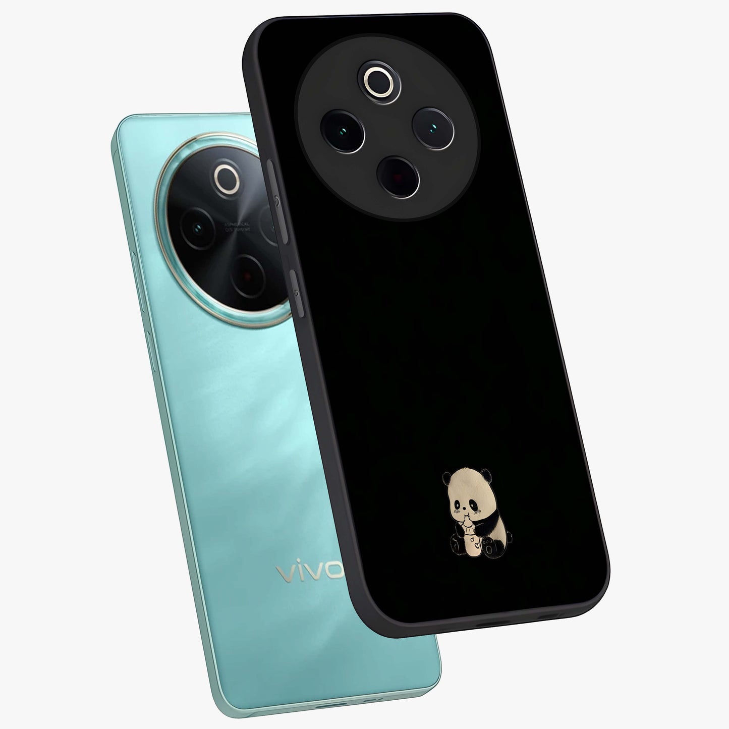 Midnight Panda Love Glass Case displayed in angled mockup highlighting adorable panda illustration with midnight aesthetic.