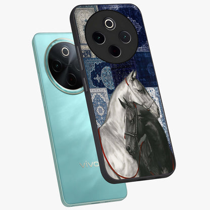 Midnight Stallion Blues Glass Case displayed in angled mockup highlighting powerful stallion illustration with deep midnight tones.