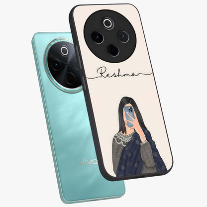 Mirror Mood Muse With Custom Name Glass Case displayed in angled mockup highlighting aesthetic mirror inspired design with custom name feature.