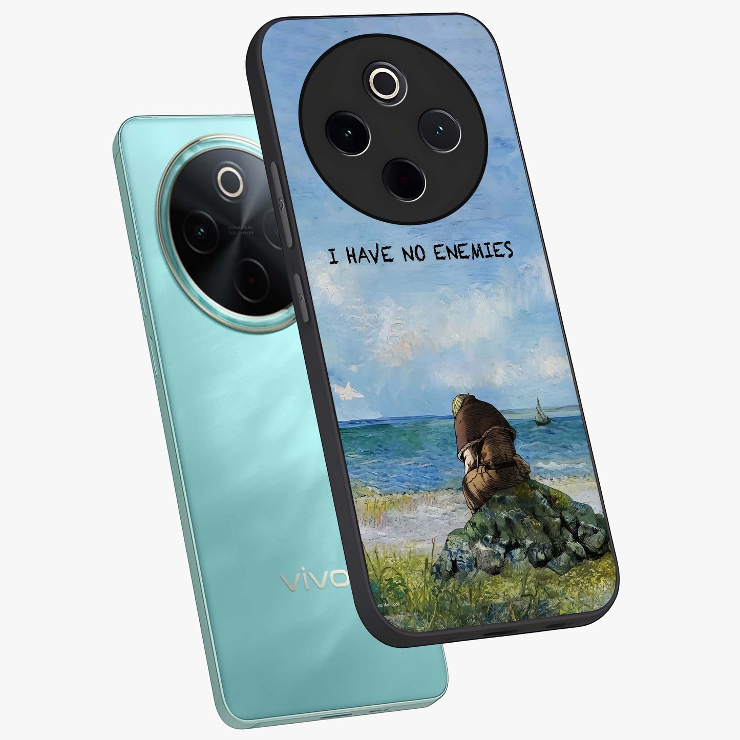 Peace Beyond War Glass Case displayed in angled mockup highlighting meaningful message design with artistic aesthetic style.