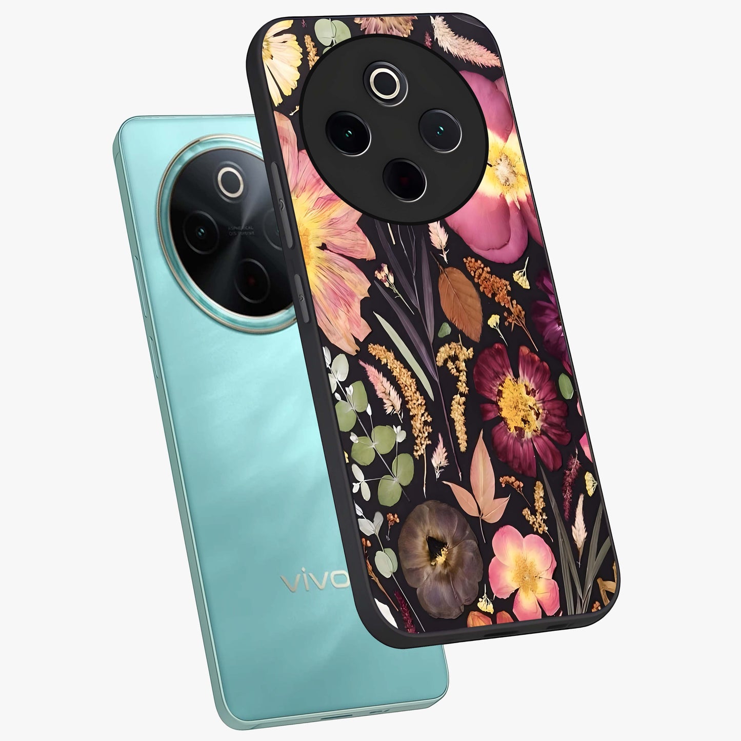 Petal Dream Tapestry Glass Case displayed in angled mockup highlighting decorative petal pattern with elegant botanical aesthetic.
