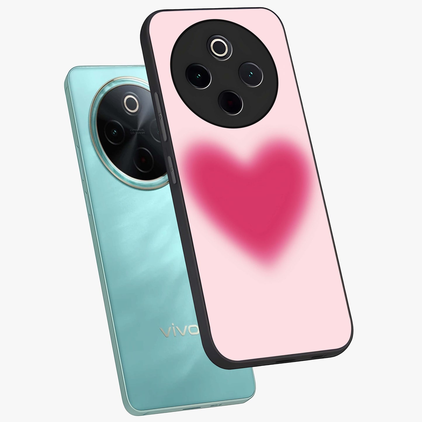 Pink Aura Heart Glass Case displayed in angled mockup highlighting vibrant pink heart design with dreamy aura aesthetic.