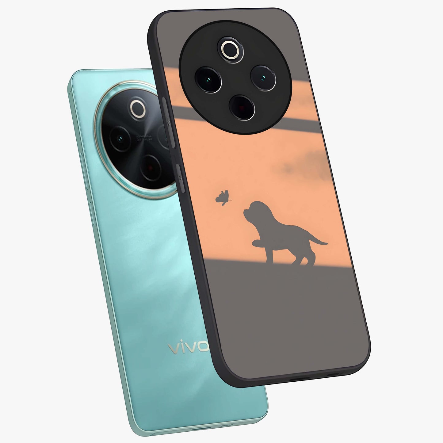 Puppy Shadow Art Glass Case displayed in angled mockup highlighting playful dog illustration with artistic shadow aesthetic.
