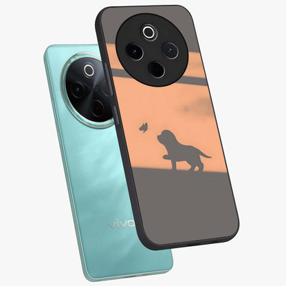 Puppy Shadow Art Glass Case displayed in angled mockup highlighting playful dog illustration with artistic shadow aesthetic.