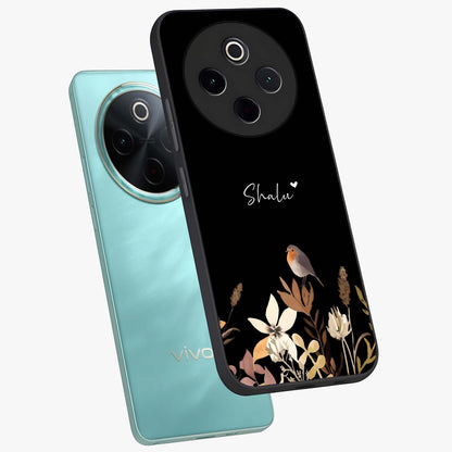 Quiet Garden Tune Custom Name Glass Case displayed in angled mockup highlighting delicate floral garden design with custom name feature.