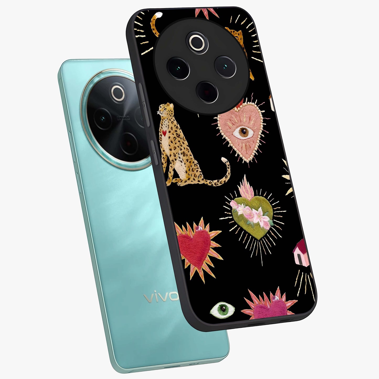 Sacred Jungle Heart Glass Case displayed in angled mockup highlighting lush tropical design with natural aesthetic style.