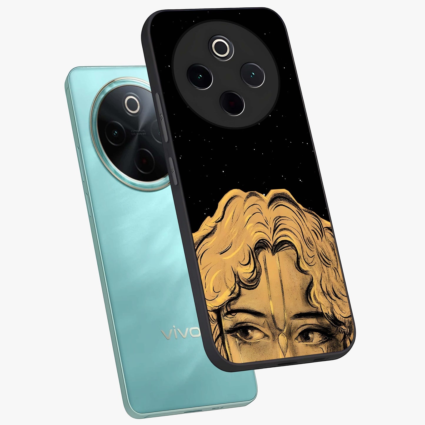 Shri Krishna Art Glass Case displayed in angled mockup highlighting spiritual Krishna illustration with divine aesthetic.