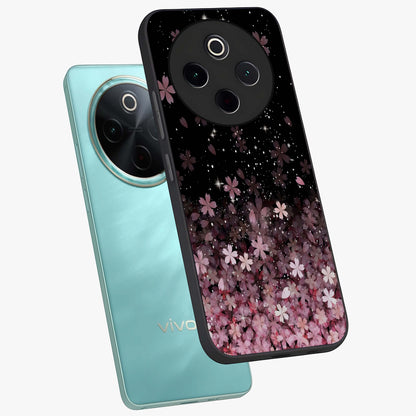 Small Starry Flowers Glass Case displayed in angled mockup highlighting tiny flower pattern with celestial aesthetic style.