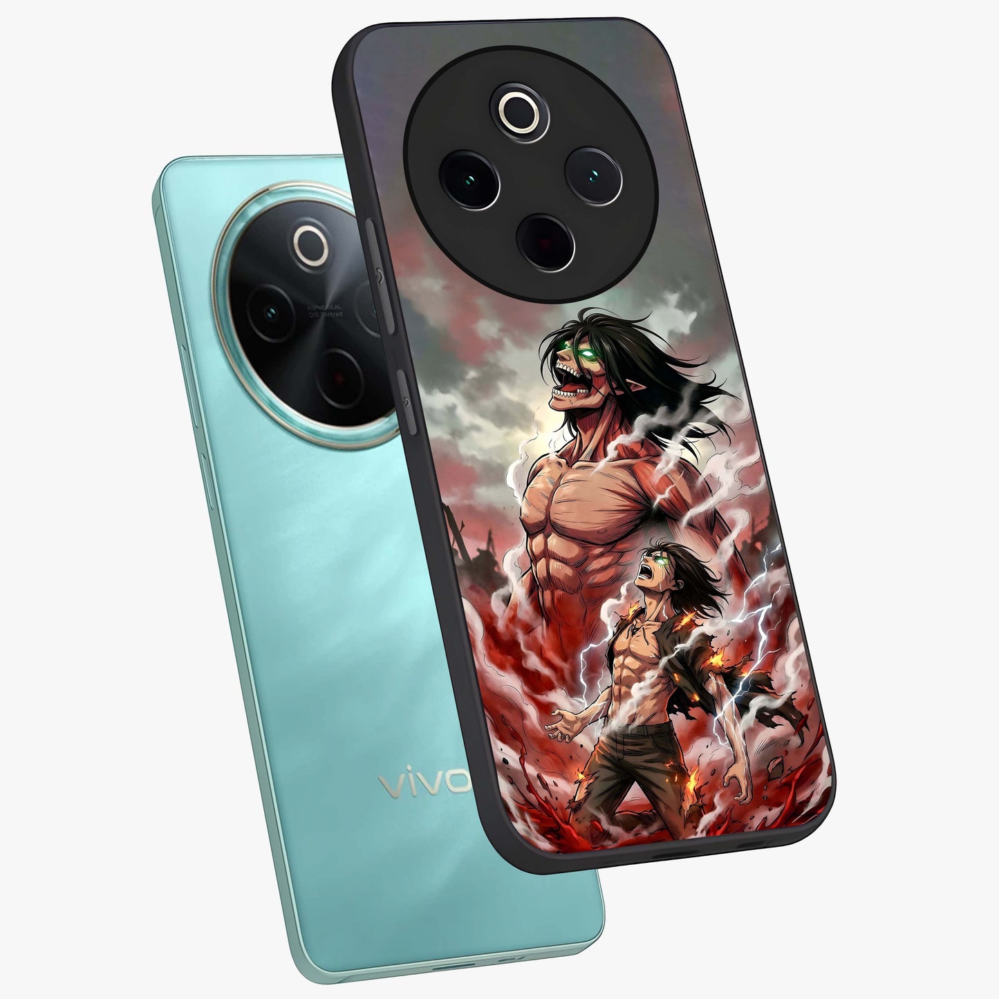 Titan Awakening Fury Glass Case displayed in angled mockup highlighting dramatic giant warrior design with bold anime aesthetic.
