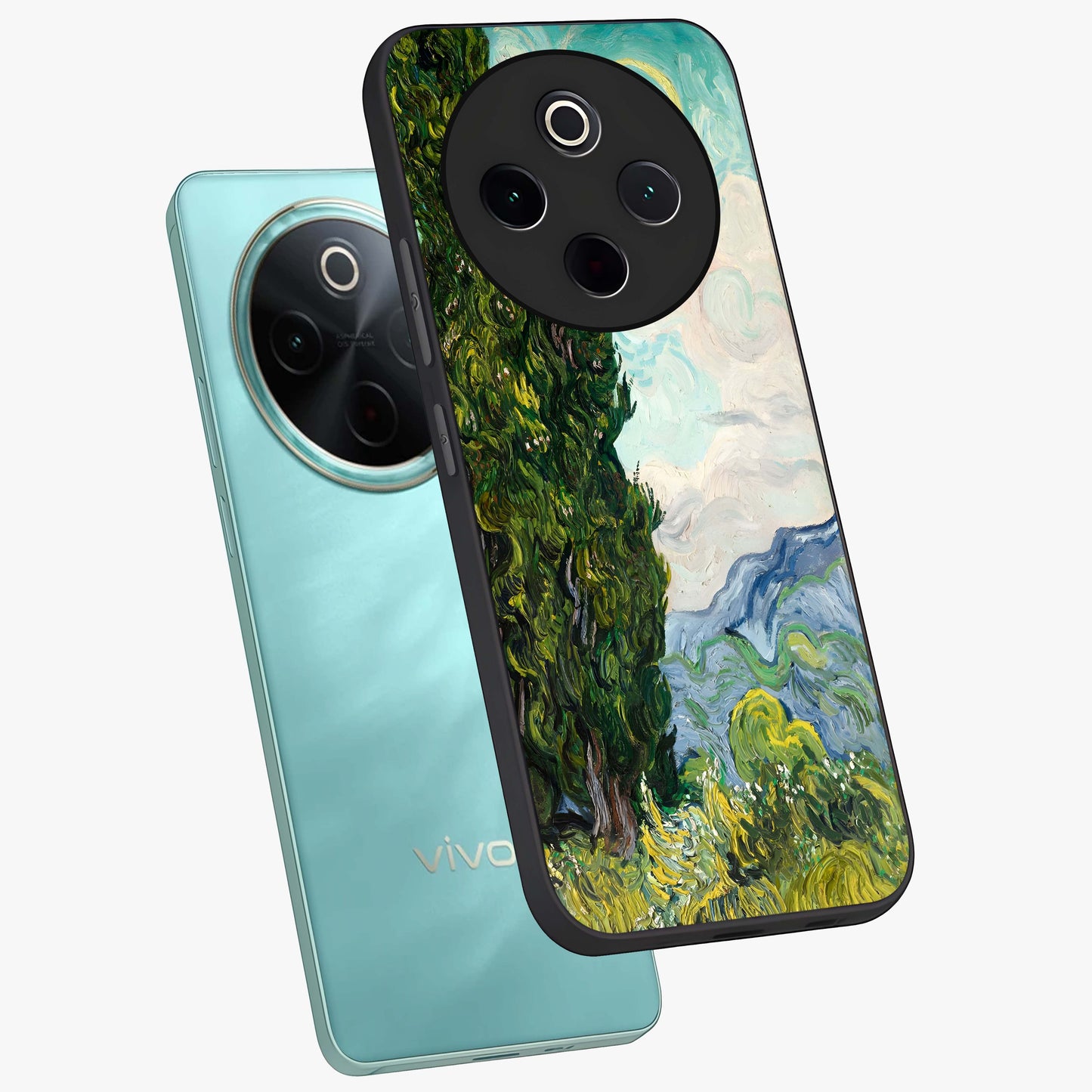 Van Gogh Vintage Art Glass Case displayed in angled mockup highlighting textured brushstroke design with classic aesthetic.