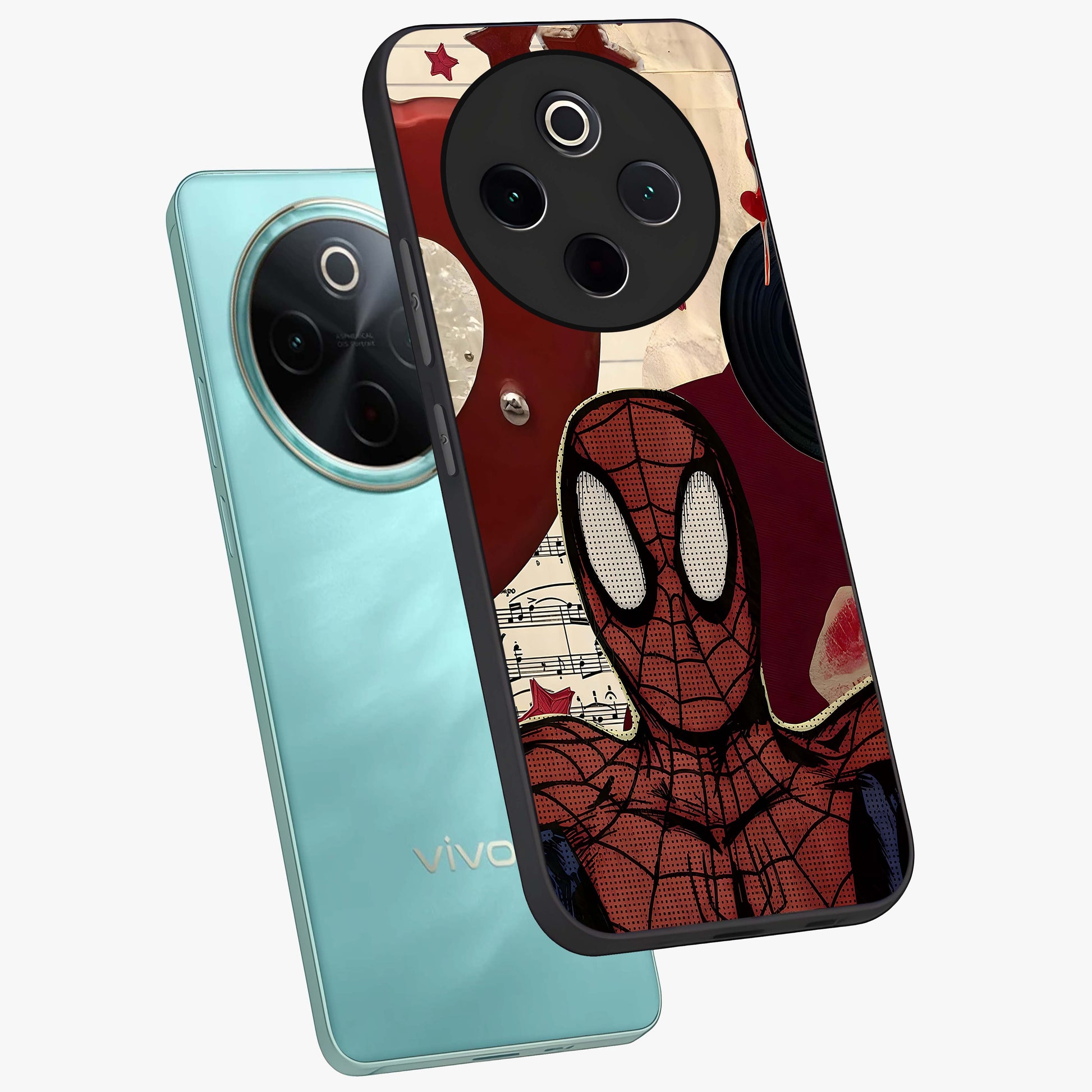 Web Warrior Vibes Glass Case displayed in angled mockup highlighting dynamic web design with comic style aesthetic.