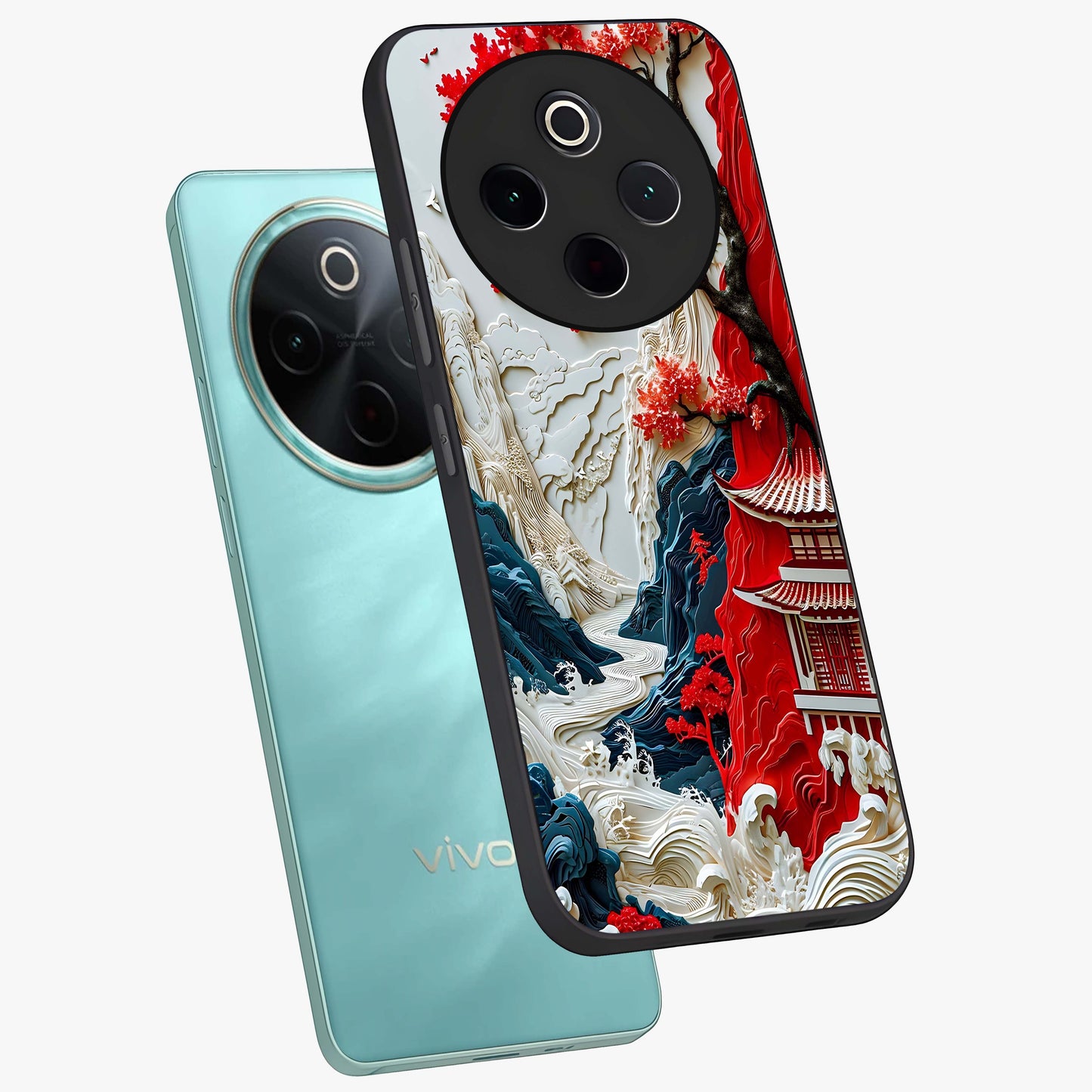 Whispers Of Sakura Waves Glass Case displayed in angled mockup highlighting flowing sakura design with soft floral aesthetic.