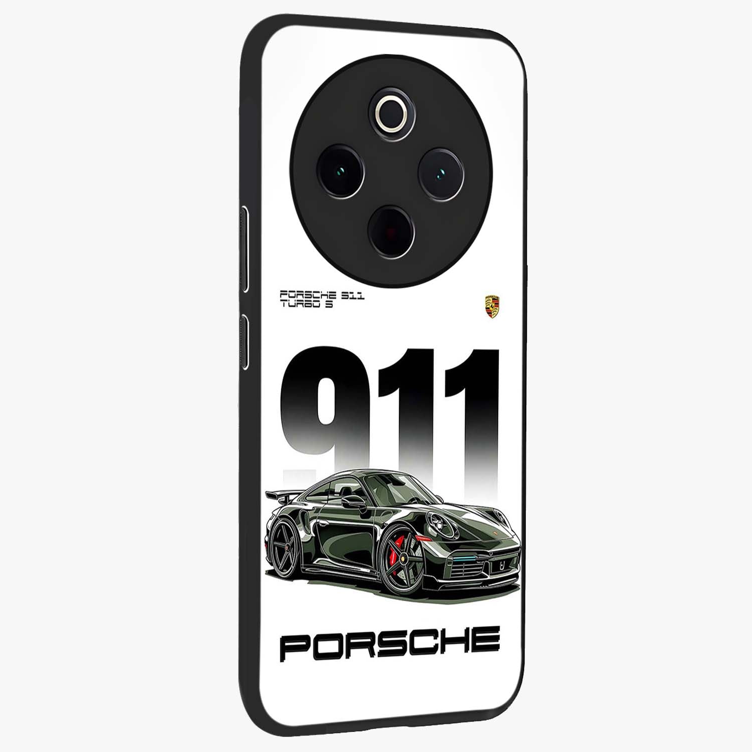 911 Turbo Dominance Glass Case upright perspective showcasing powerful racing design and modern automotive aesthetic.