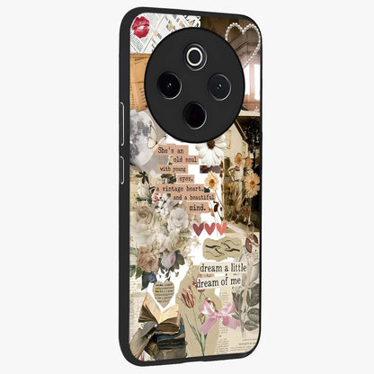 Aesthetic Brown Vintage Collage Glass Case upright view showcasing nostalgic retro artwork with stylish vintage theme.