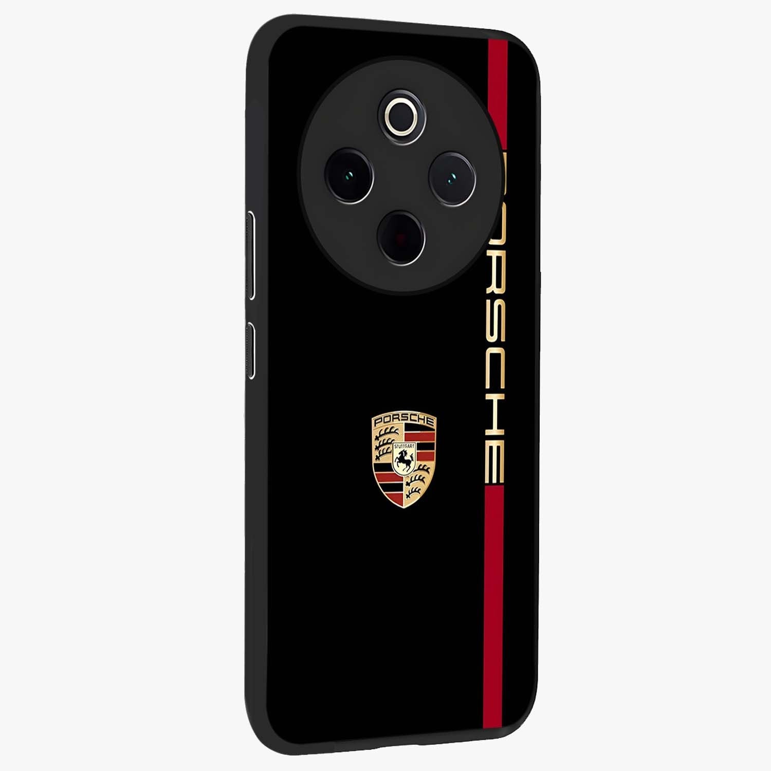 Black Minimal Porsche Glass Case upright view showcasing stylish automotive artwork with bold minimal theme.